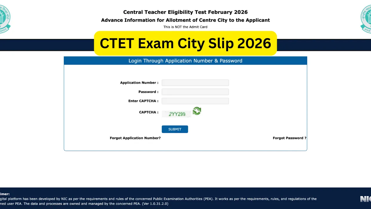CTET Exam City Slip 2026