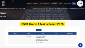IFSCA Grade A Mains Result 2025 Declared Phase 2 Merit List PDF & Scorecard