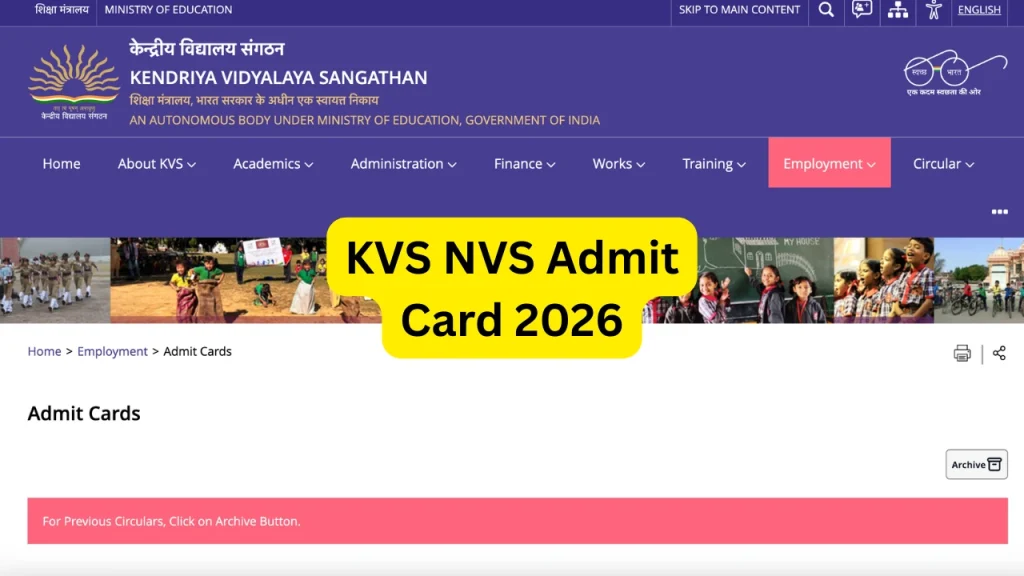 KVS NVS Admit Card 2026