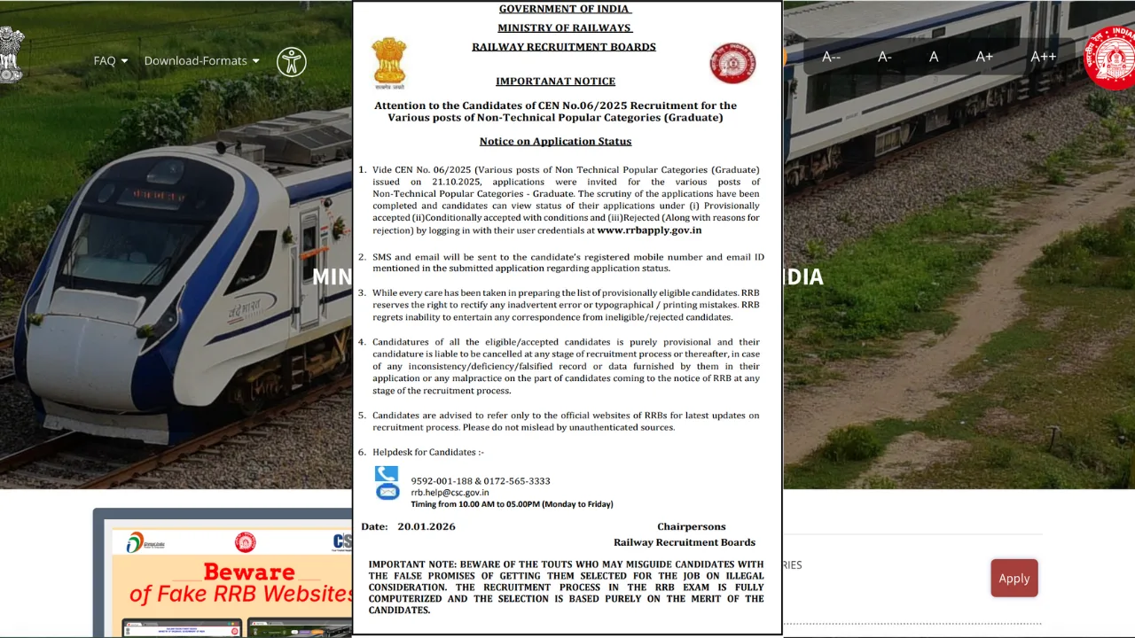 RRB NTPC Graduate Level Application Status