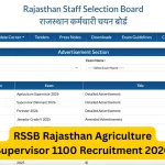 RSSB Rajasthan Agriculture Supervisor 1100 Recruitment 2026